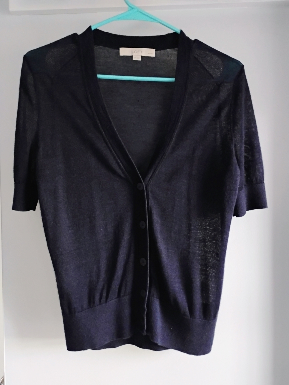 LOFT Navy Short-Sleeve V-Neck Button Cardigan